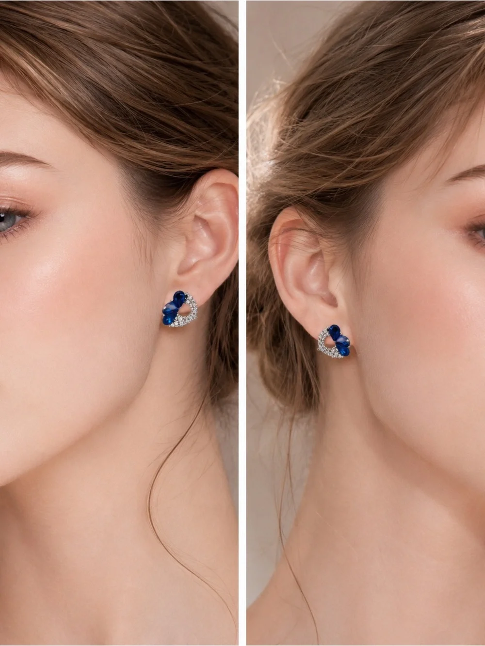 Elegant Blue Crystal Heart Stud Earrings - Women Jewelry - Picture 3 of 3